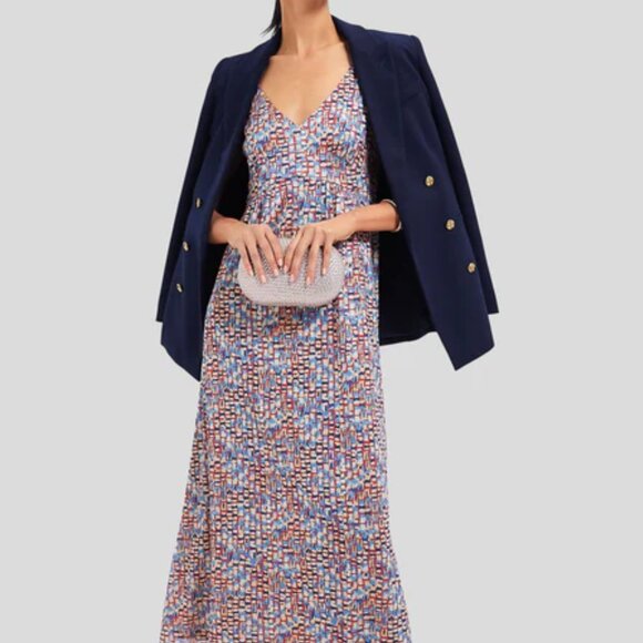 Tuckernuck NWT Mosiac Natasha dress Medium V-Neck Empire Waist Blue, Gold & Red - Picture 3 of 12